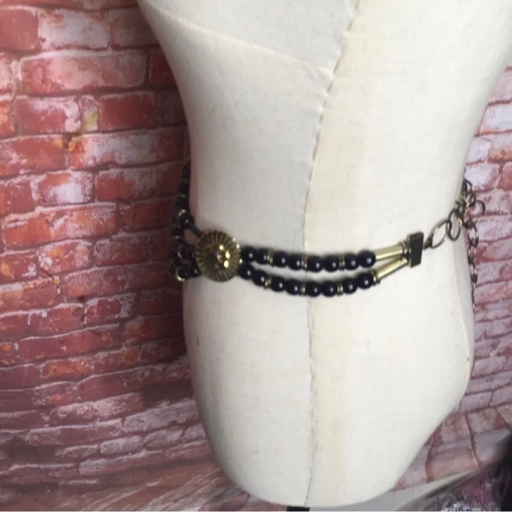Elegant Black and Gold Boho Beaded Concho Chain Belt